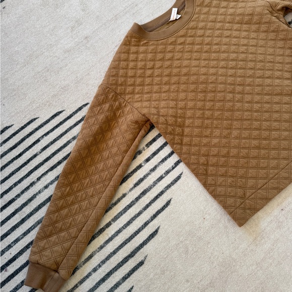 Quilted Diamond Pullover Sweatshirt JOYSPUN Brown S Soft Luxe Lounge cottagecore - Picture 4 of 11